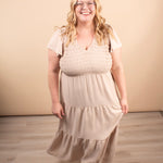 Lila Flutter Sleeve Midi Dress in Beige - K & Company