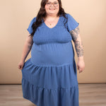 Lila Flutter Sleeve Midi Dress in Blue - K & Company