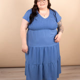 Lila Flutter Sleeve Midi Dress in Blue - K & Company