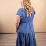 Lila Flutter Sleeve Midi Dress in Blue - K & Company