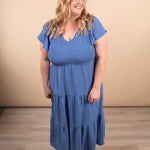 Lila Flutter Sleeve Midi Dress in Blue - K & Company