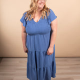 Lila Flutter Sleeve Midi Dress in Blue - K & Company