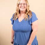 Lila Flutter Sleeve Midi Dress in Blue - K & Company