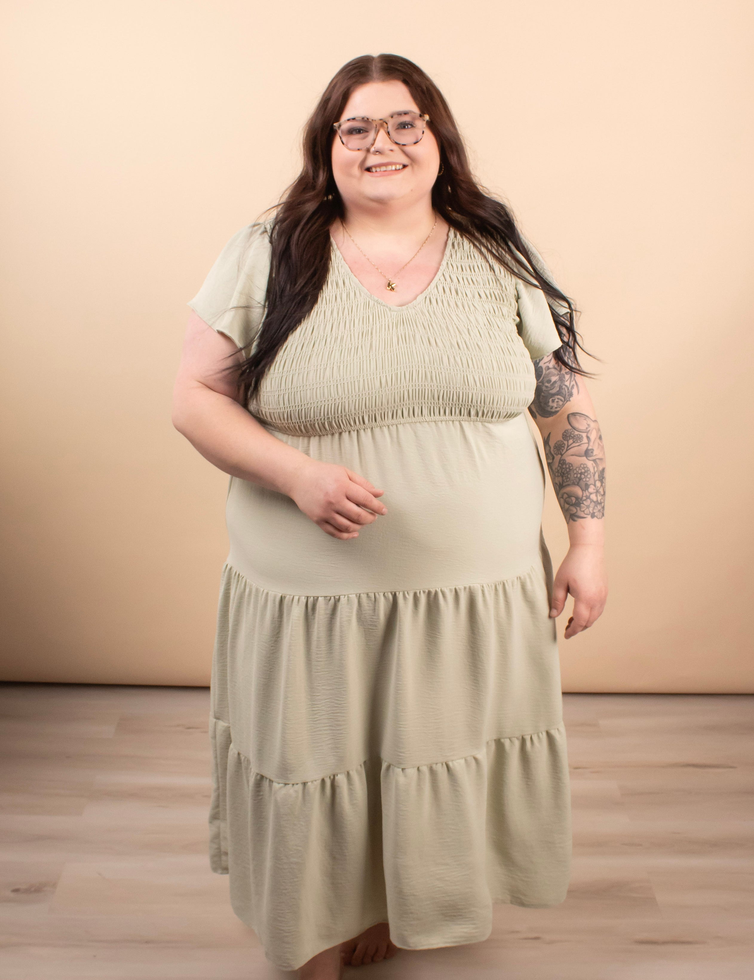 Lila Flutter Sleeve Midi Dress in Sage - K & Company