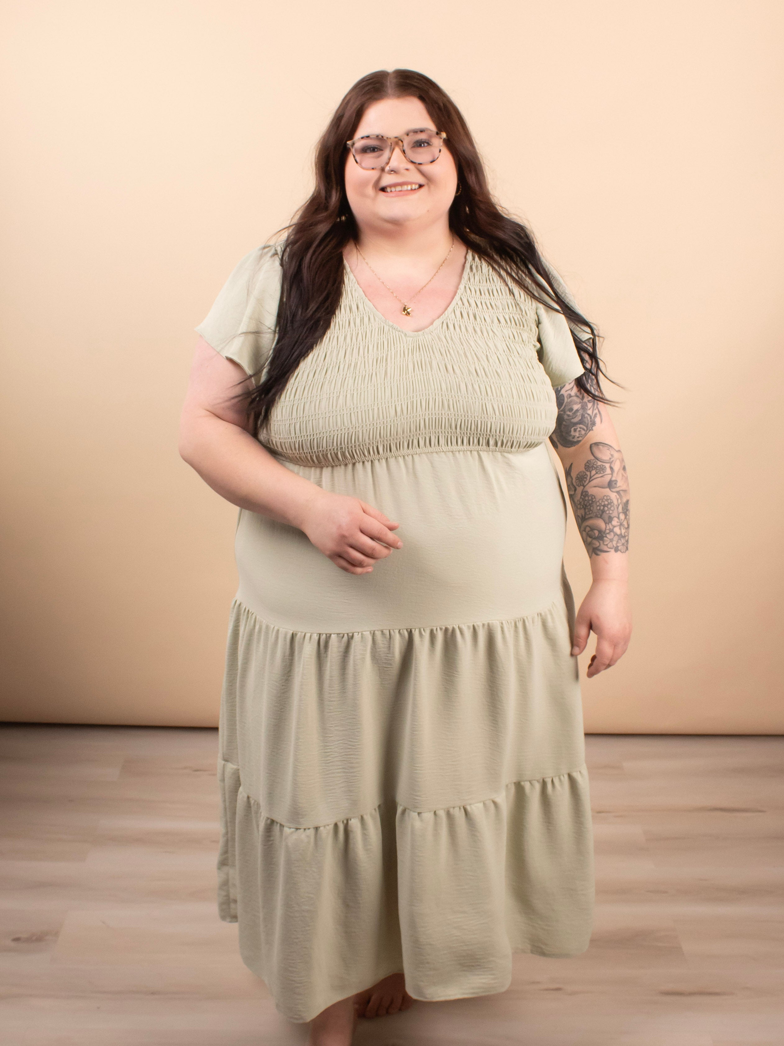 Lila Flutter Sleeve Midi Dress in Sage - K & Company