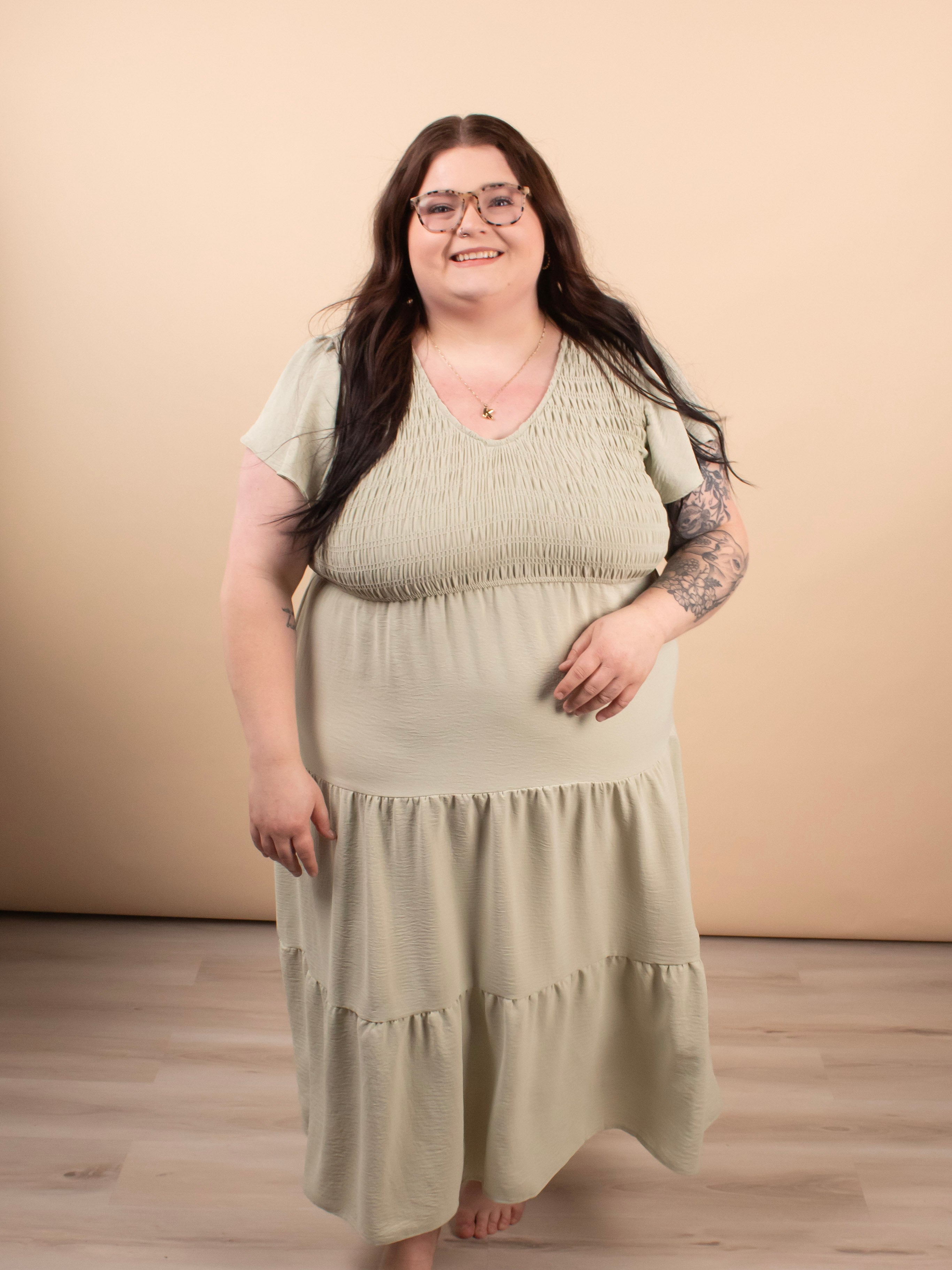 Lila Flutter Sleeve Midi Dress in Sage - K & Company