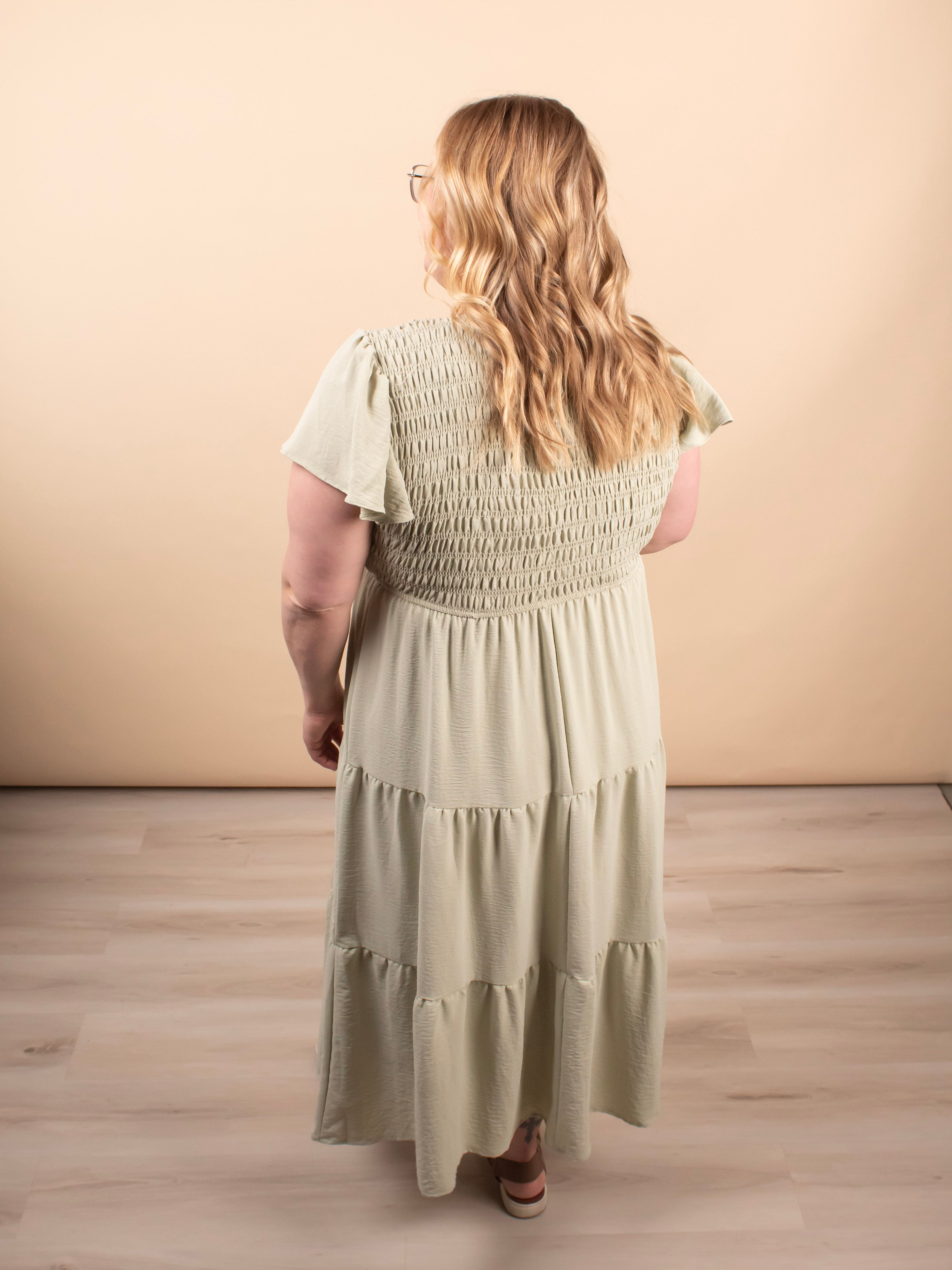 Lila Flutter Sleeve Midi Dress in Sage - K & Company