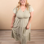 Lila Flutter Sleeve Midi Dress in Sage - K & Company