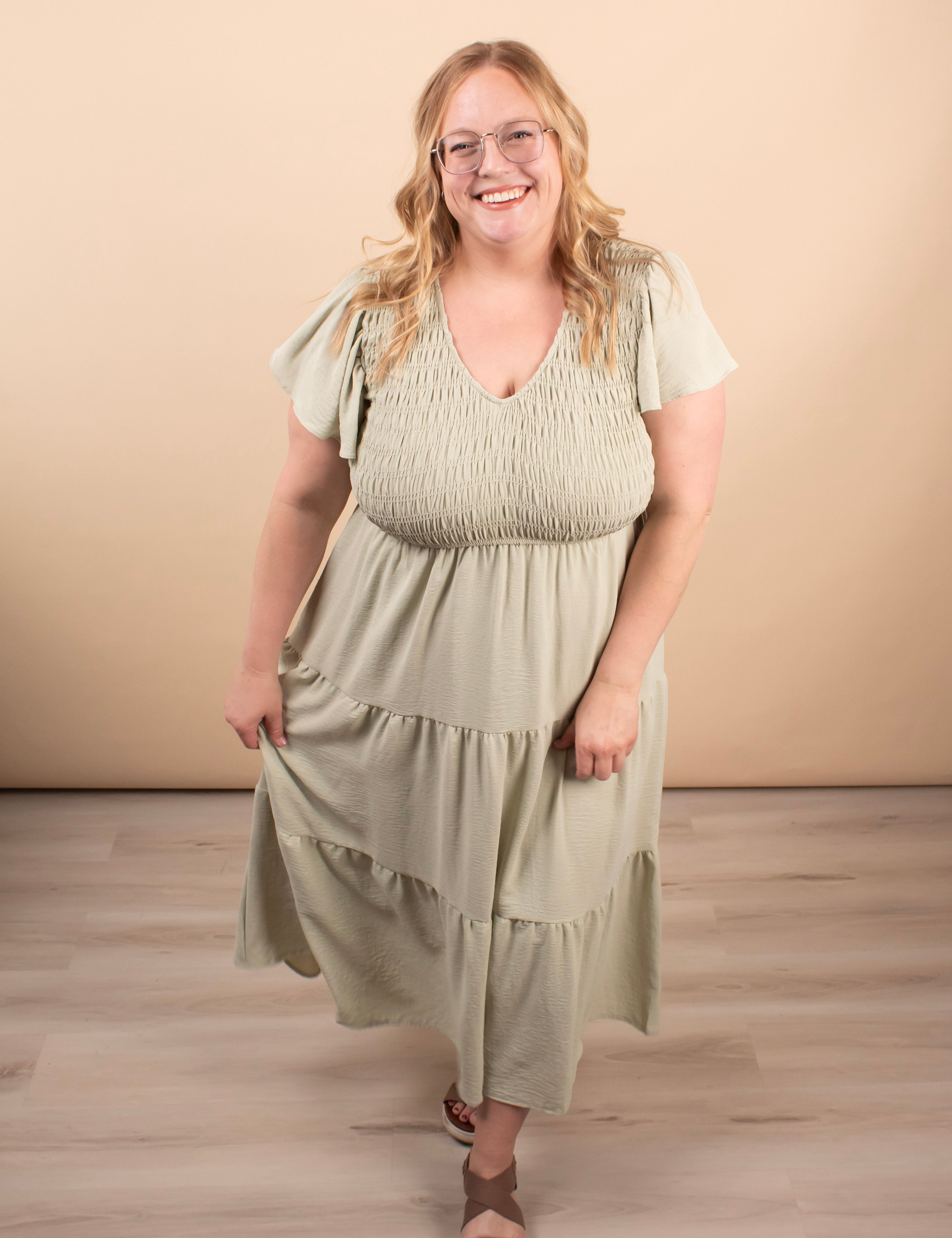 Lila Flutter Sleeve Midi Dress in Sage - K & Company