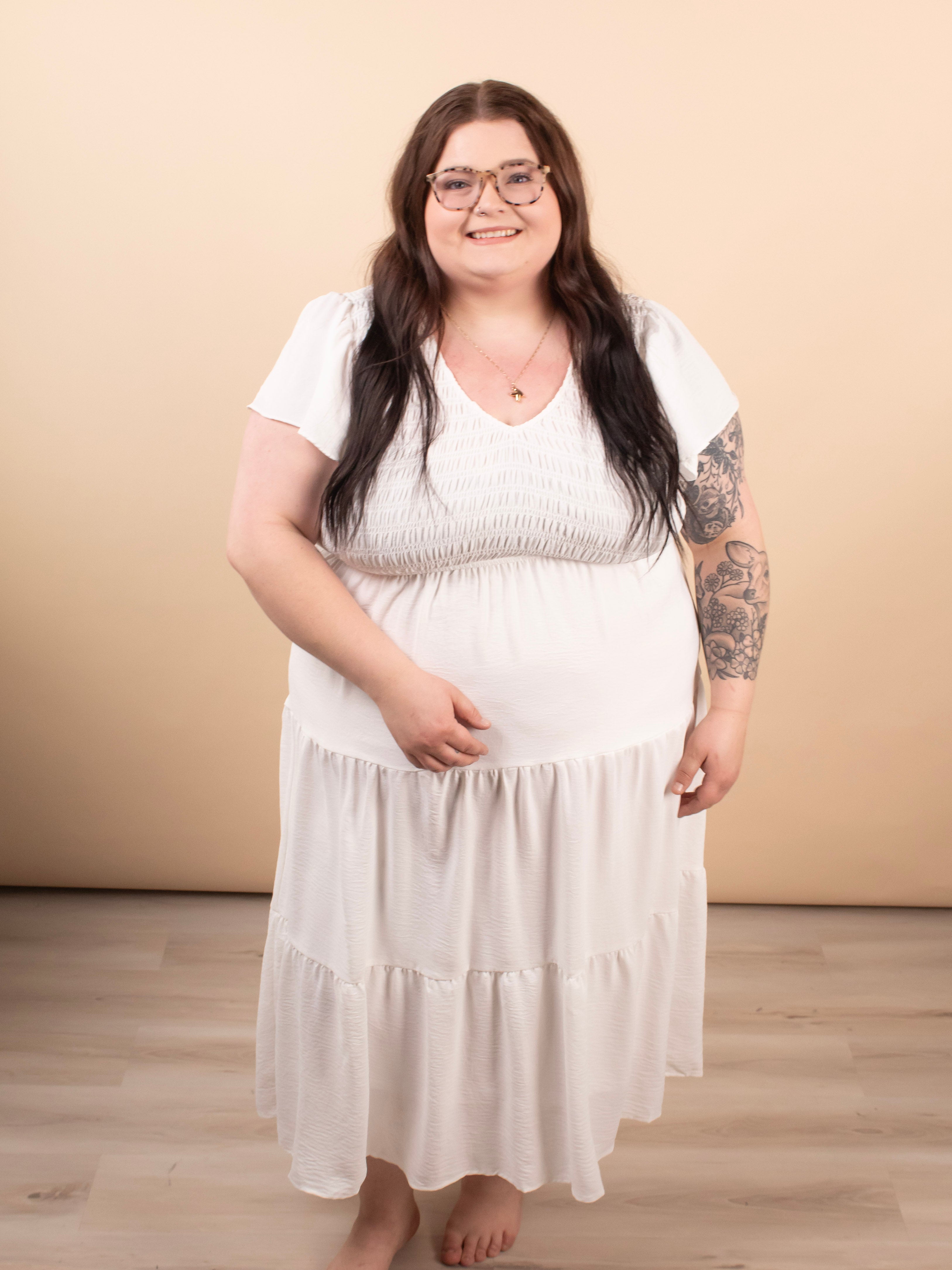 Lila Flutter Sleeve Midi Dress in White - K & Company