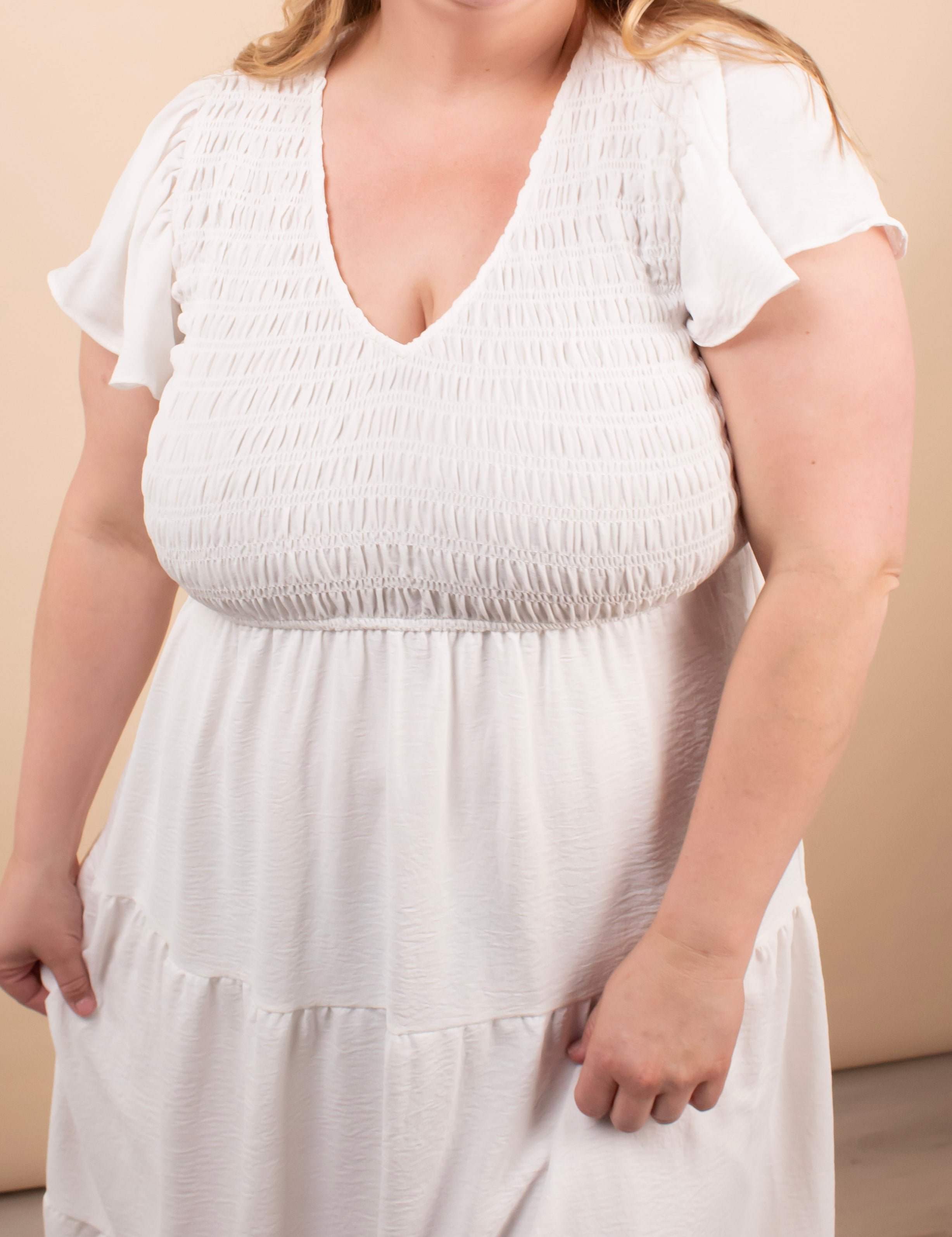 Lila Flutter Sleeve Midi Dress in White - K & Company