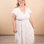 Lila Flutter Sleeve Midi Dress in White - K & Company