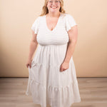 Lila Flutter Sleeve Midi Dress in White - K & Company