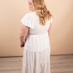 Lila Flutter Sleeve Midi Dress in White - K & Company