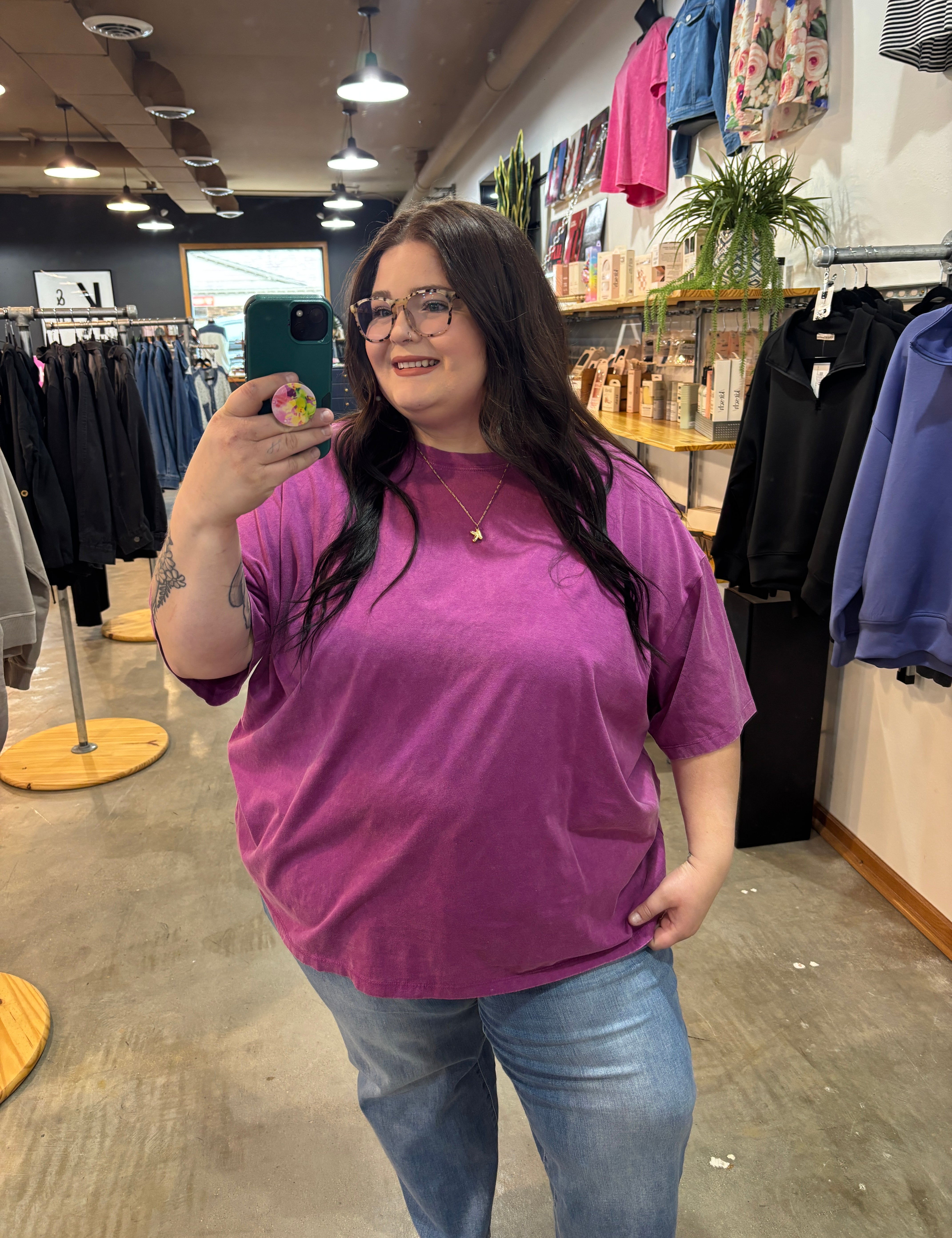 Living in Comfort Oversized Mineral Wash Tee - Berry - K & Company