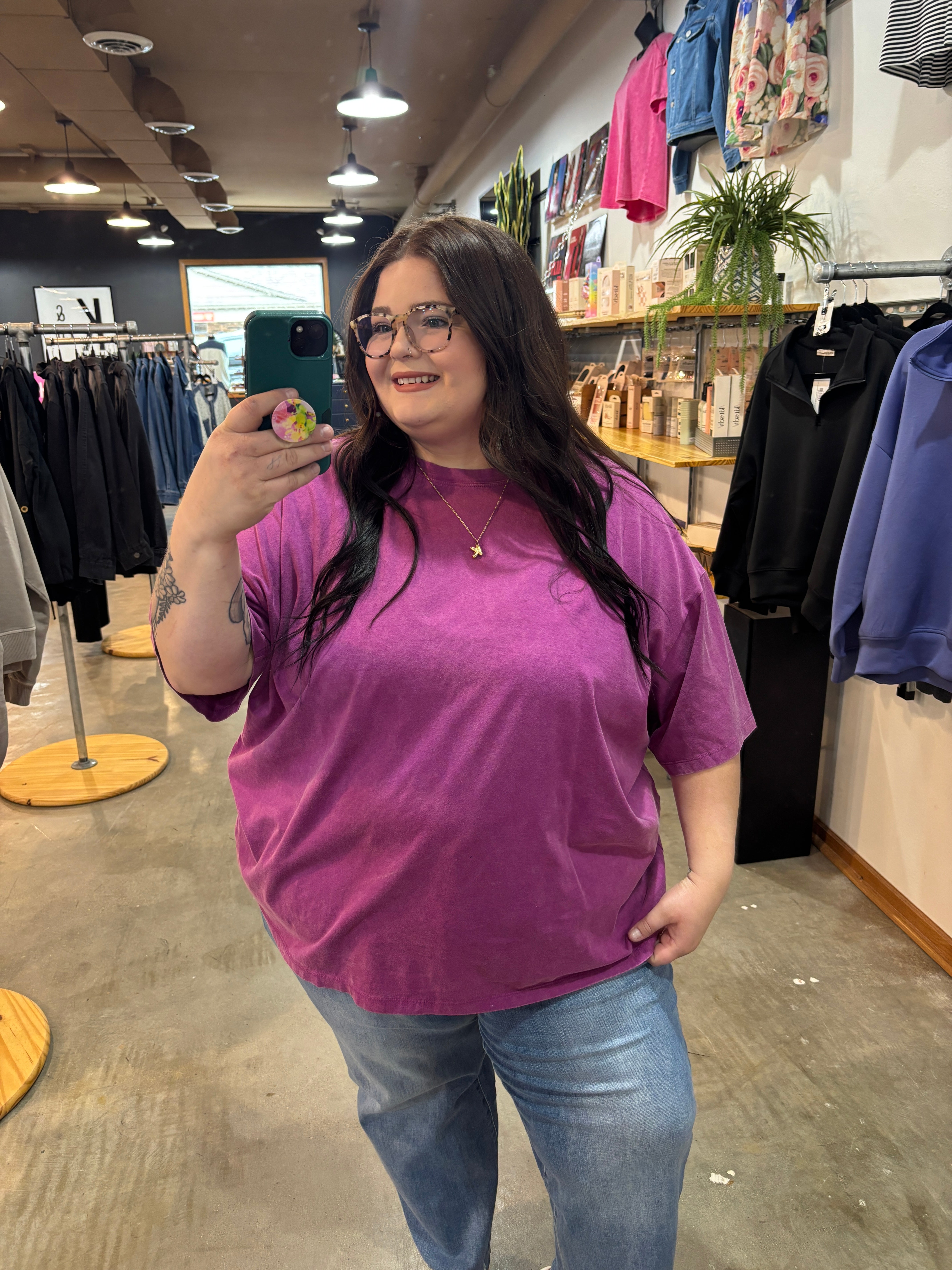 Living in Comfort Oversized Mineral Wash Tee - Berry - K & Company
