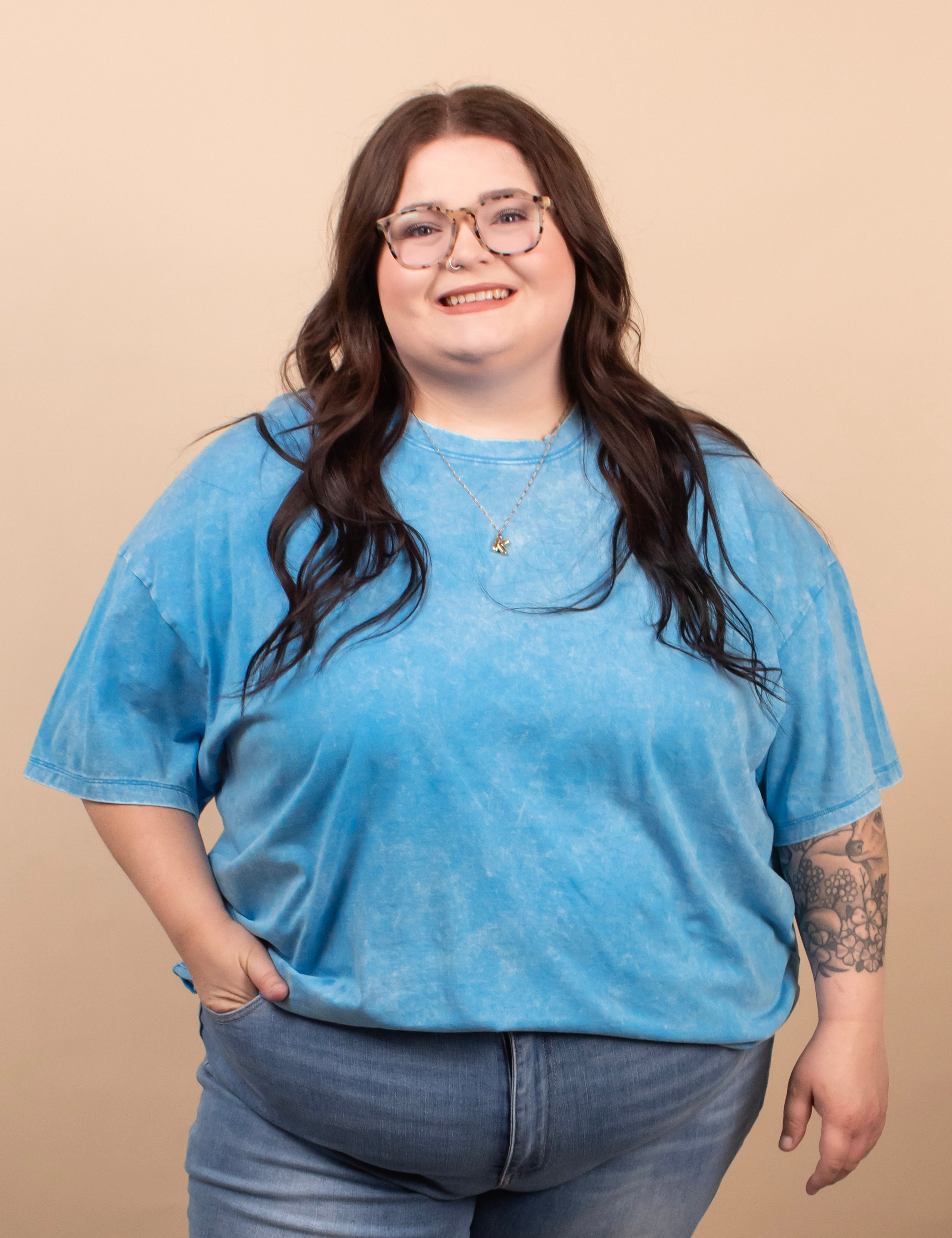 Living in Comfort Oversized Mineral Wash Tee - Sky Blue - K & Company