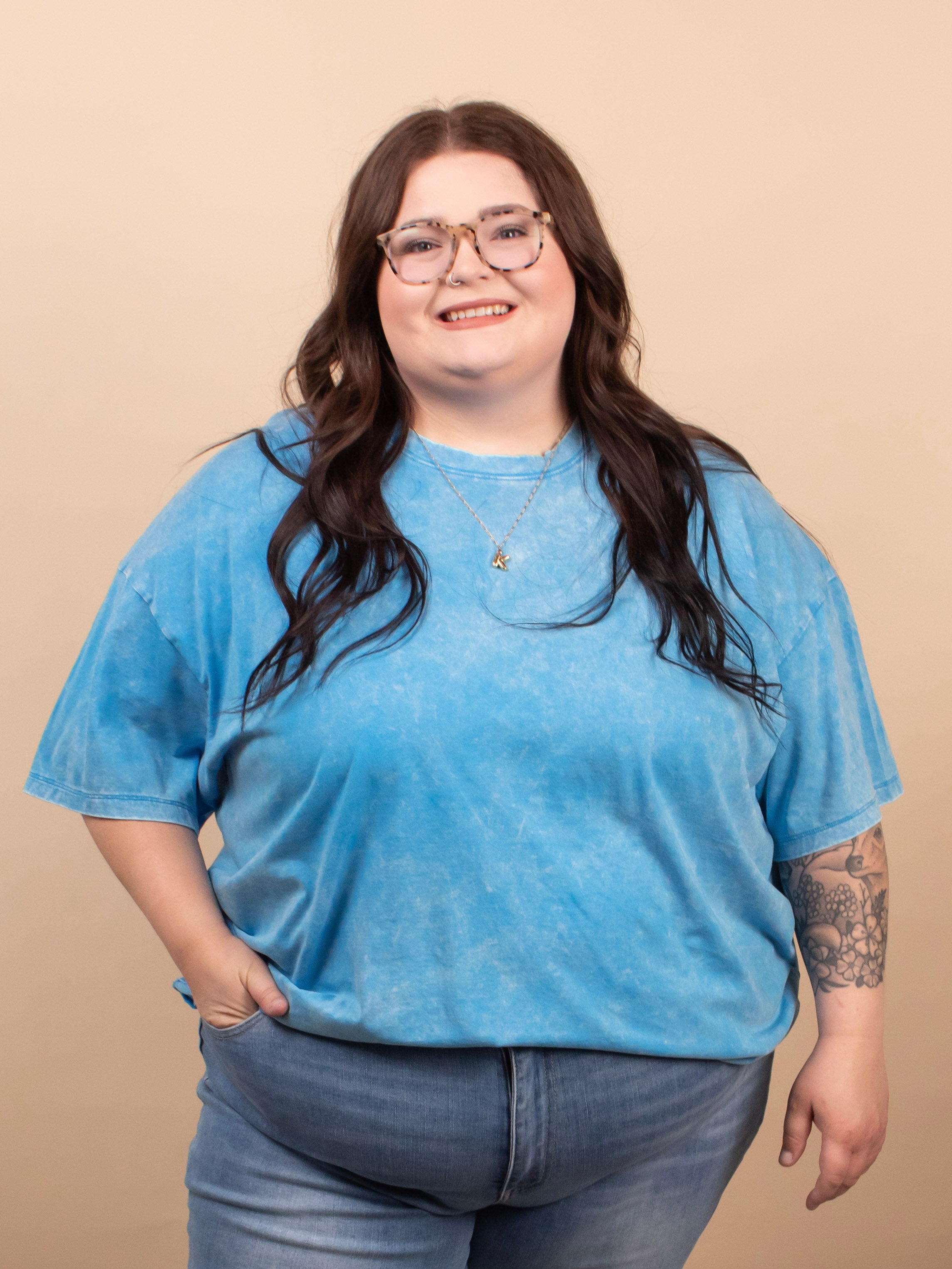Living in Comfort Oversized Mineral Wash Tee - Sky Blue - K & Company