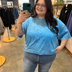 Living in Comfort Oversized Mineral Wash Tee - Sky Blue - K & Company