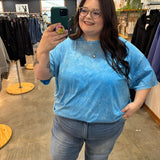 Living in Comfort Oversized Mineral Wash Tee - Sky Blue - K & Company