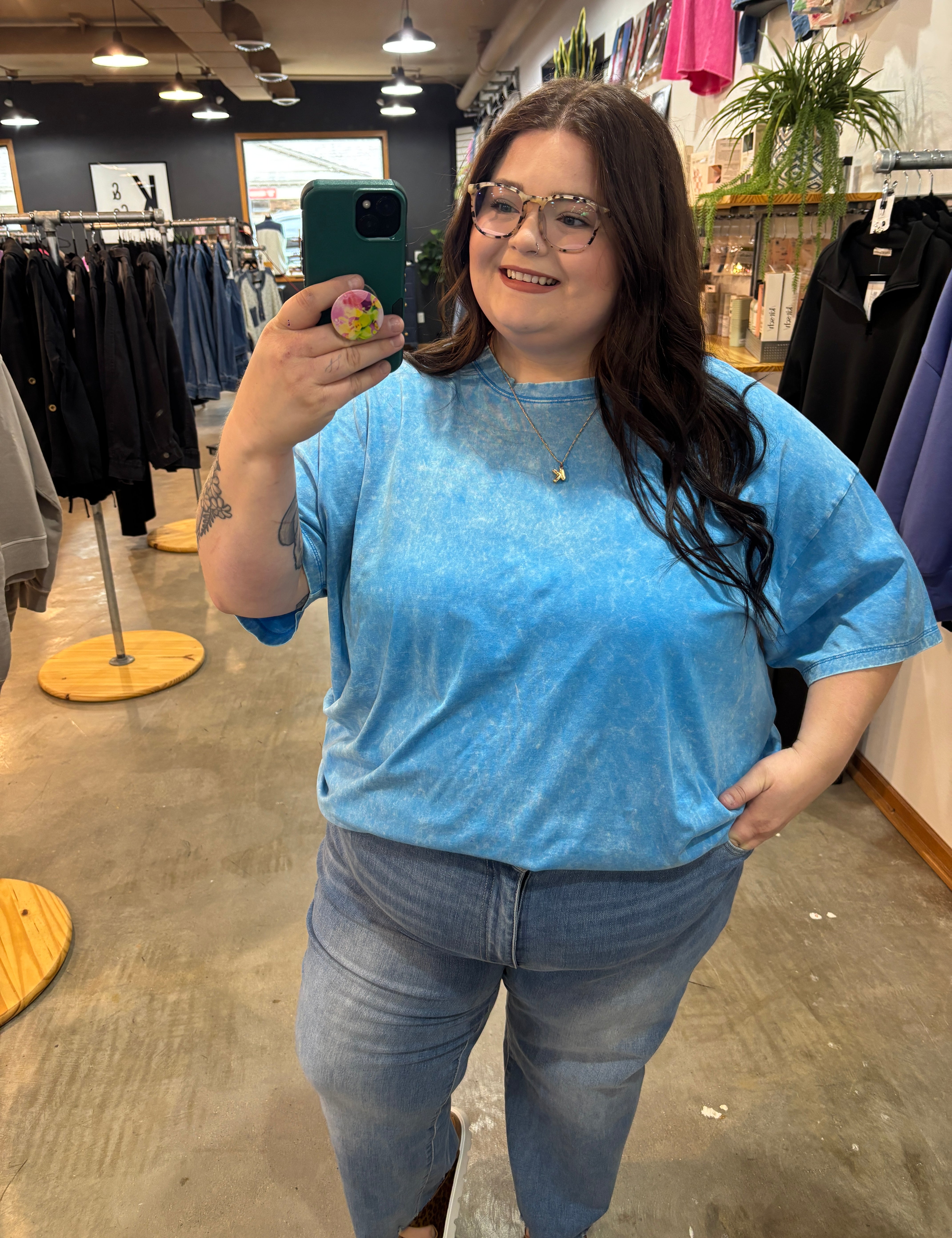 Living in Comfort Oversized Mineral Wash Tee - Sky Blue - K & Company