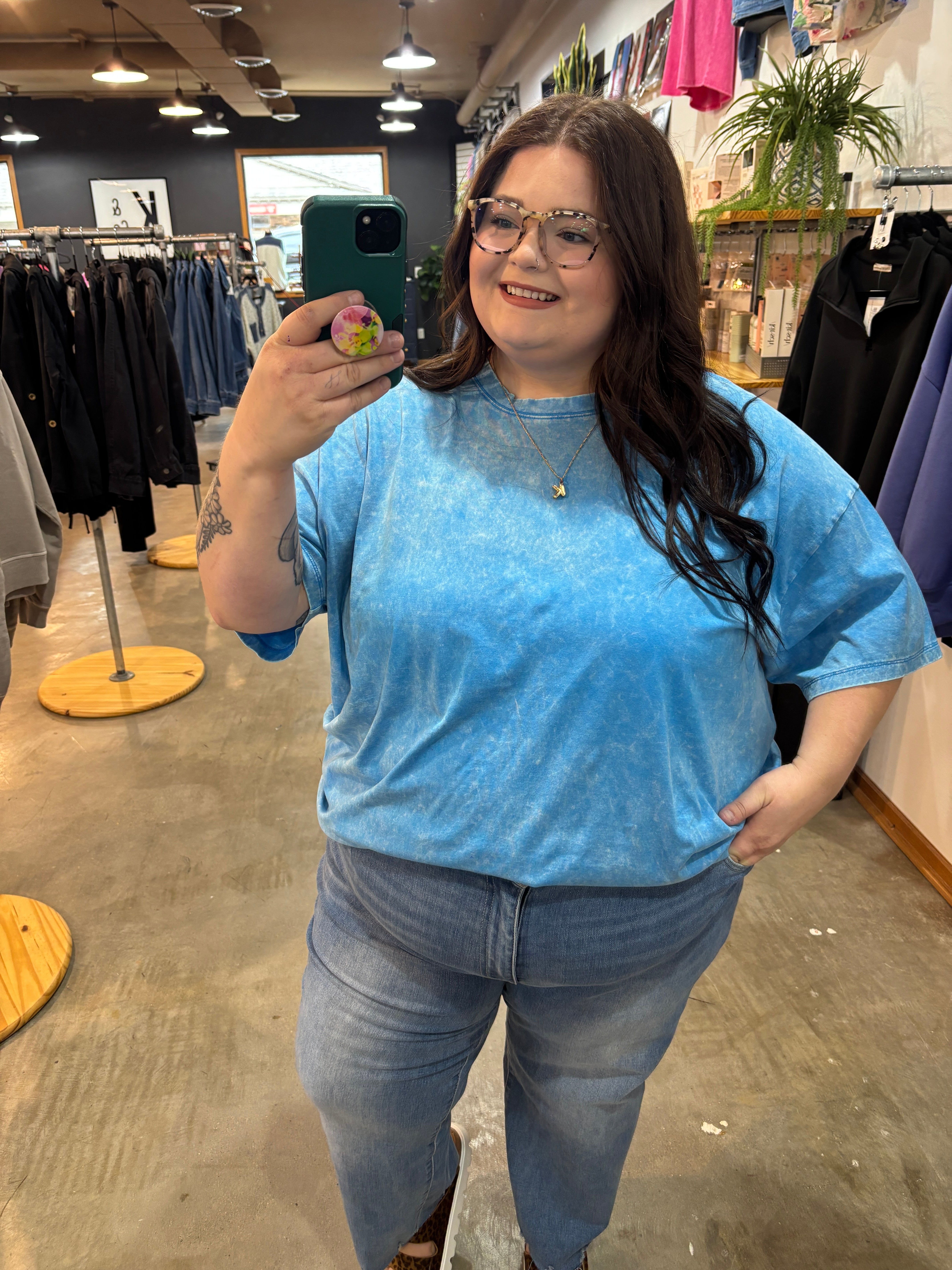 Living in Comfort Oversized Mineral Wash Tee - Sky Blue - K & Company