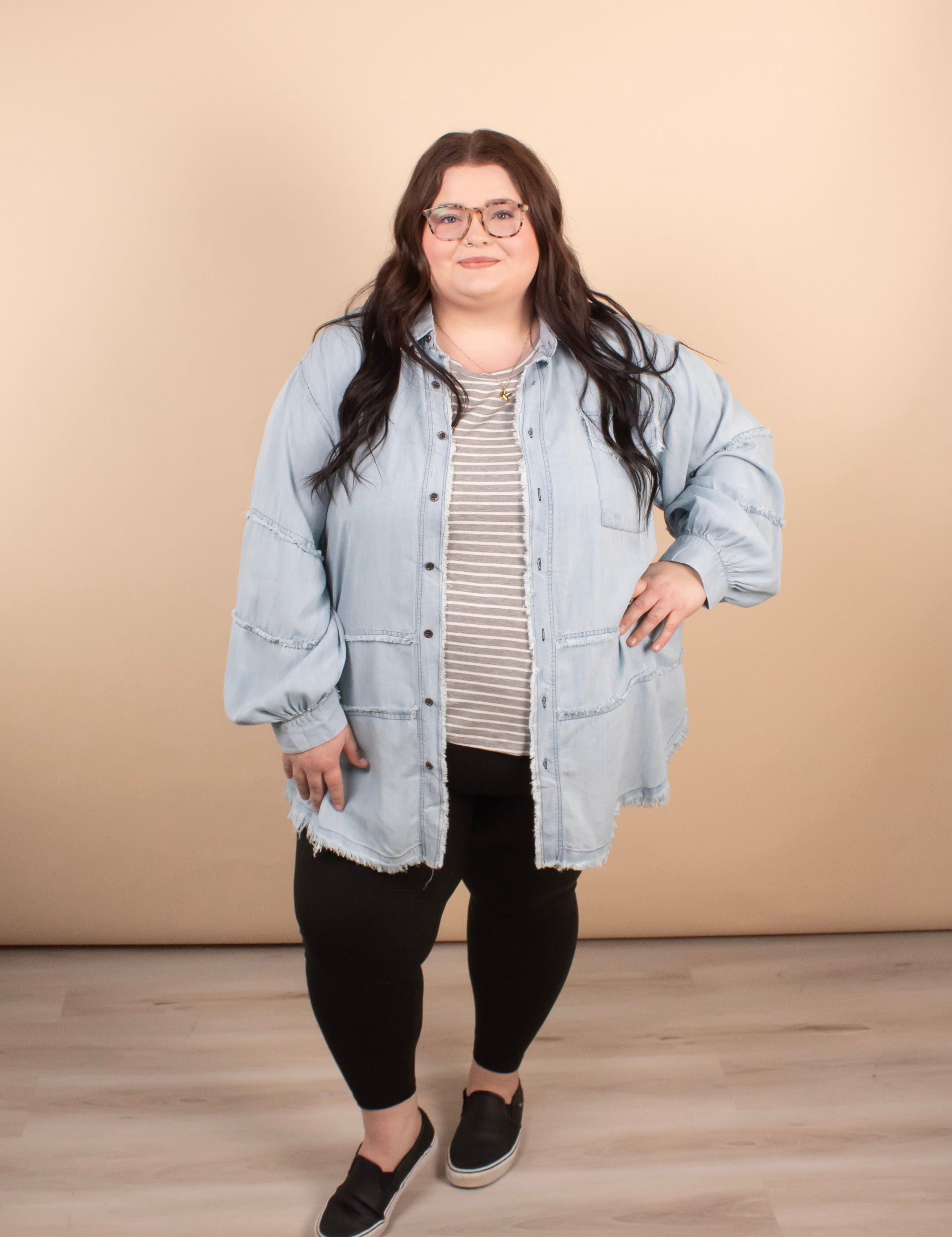 Longline Oversized Chambray Button Up - K & Company