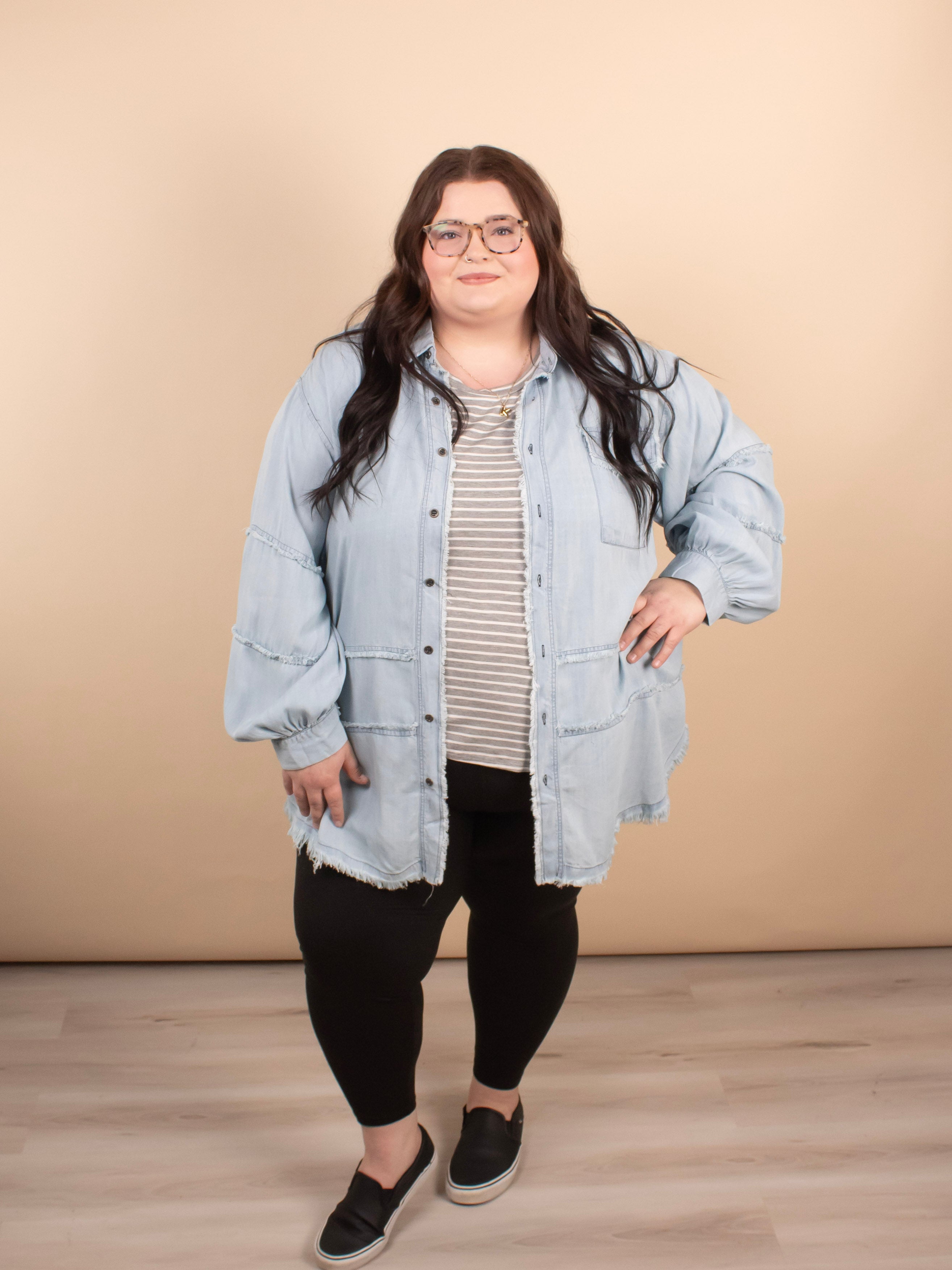 Longline Oversized Chambray Button Up - K & Company