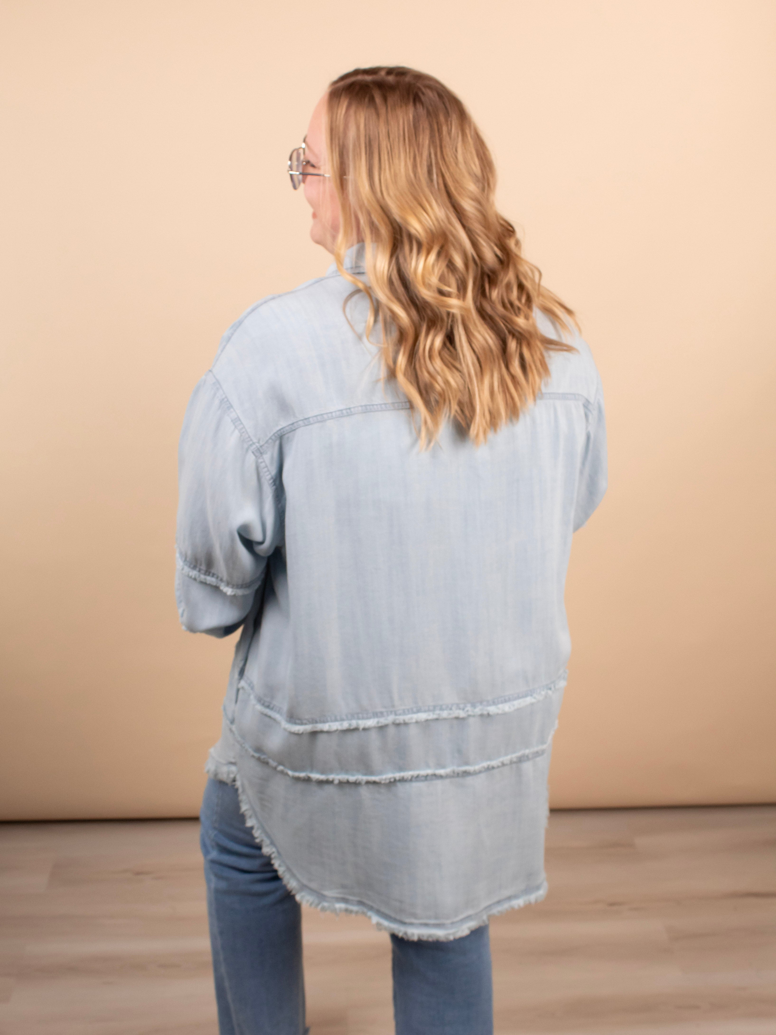 Longline Oversized Chambray Button Up - K & Company