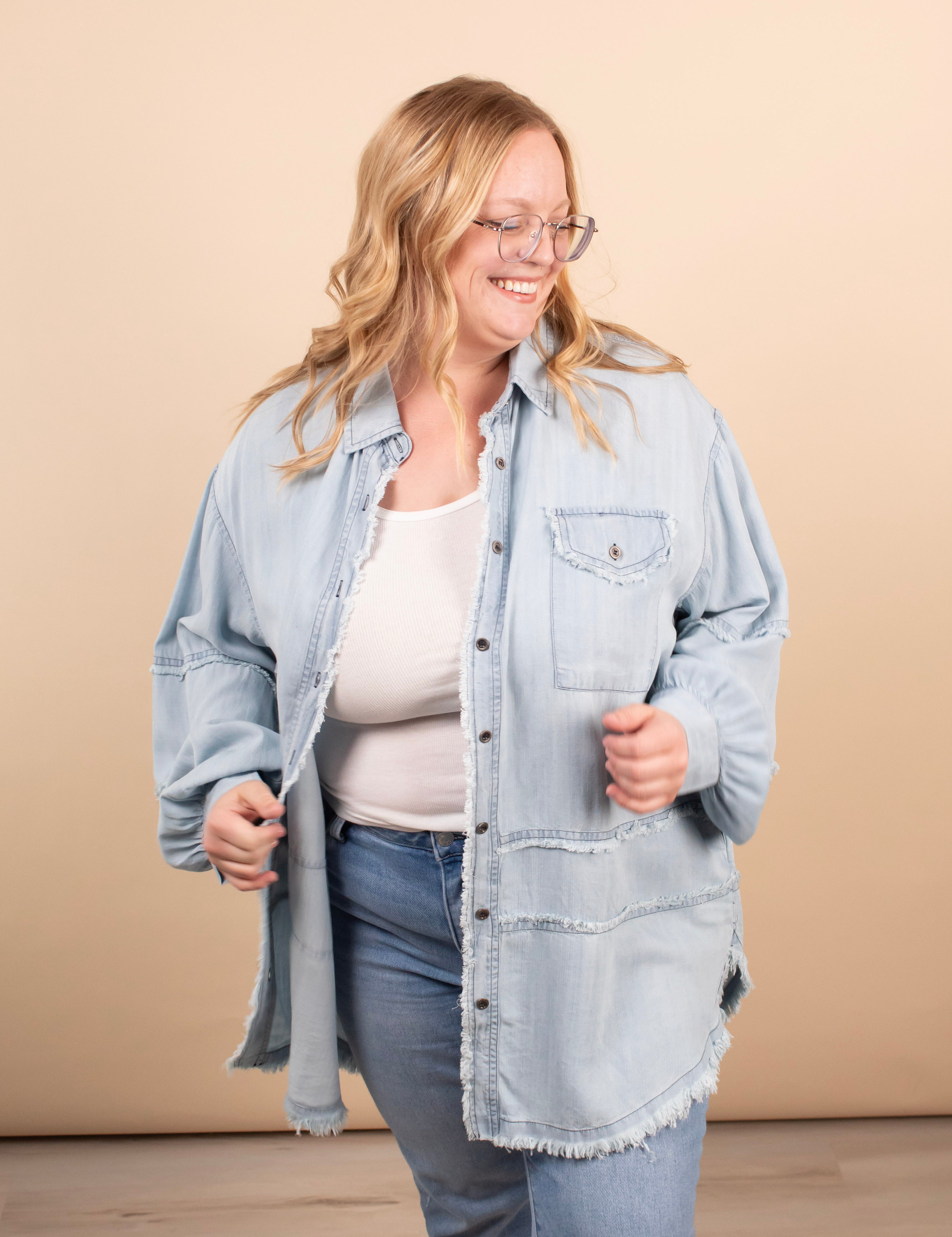 Longline Oversized Chambray Button Up - K & Company