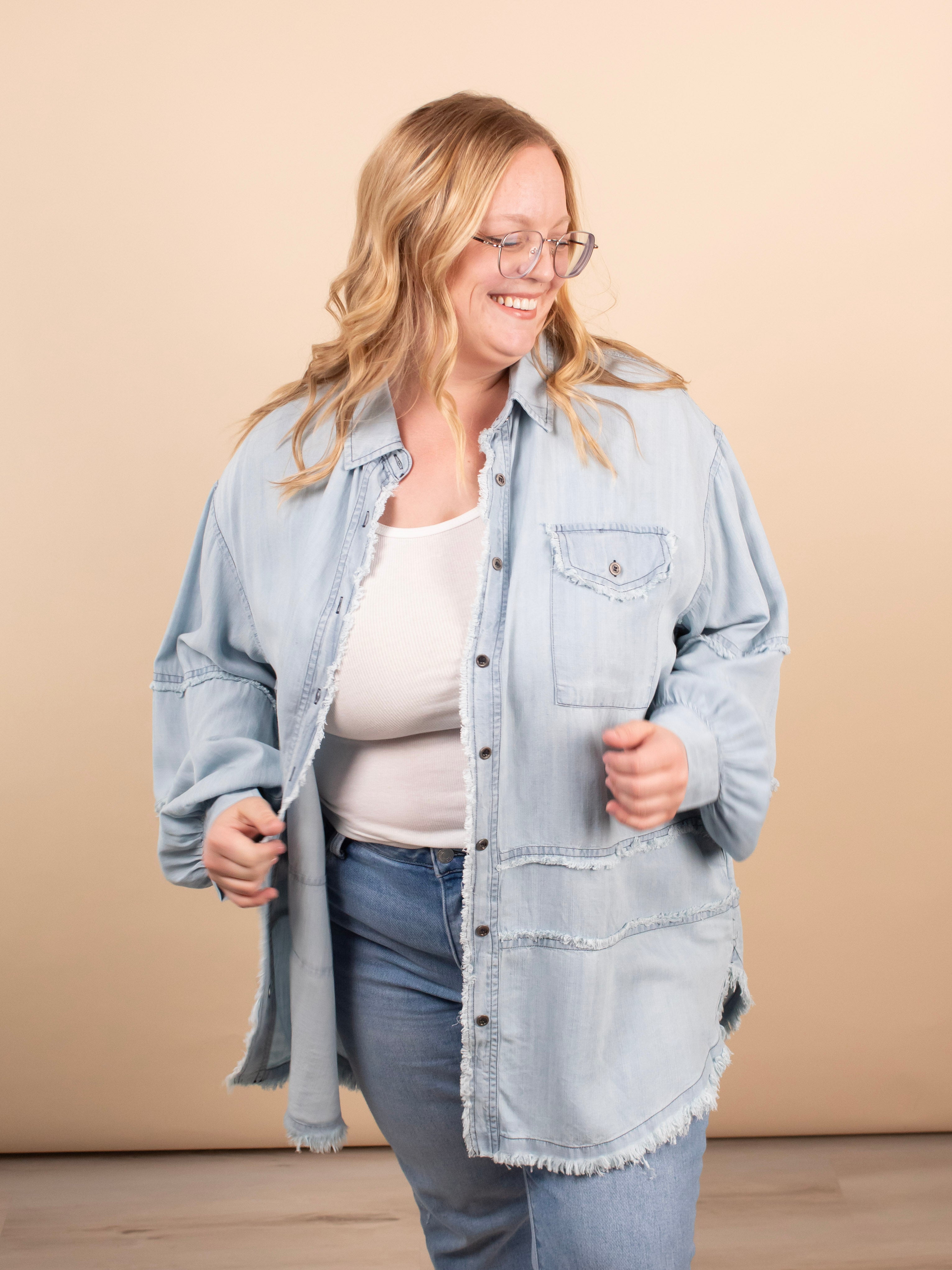 Longline Oversized Chambray Button Up - K & Company