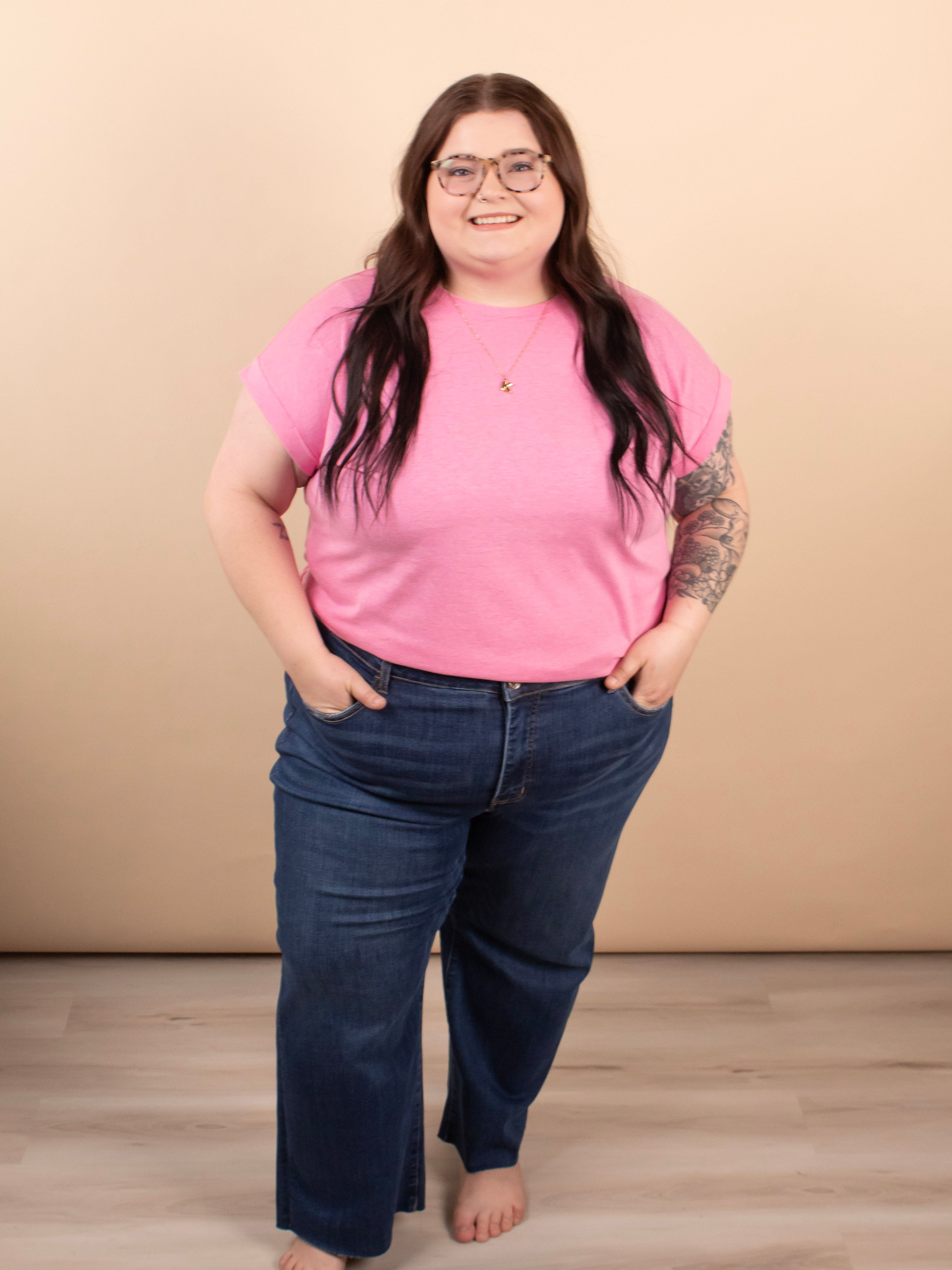 Reese Folded Short Sleeve Tee in Heather Pink - K & Company