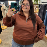 Maggie Quarter Zip Knit Detail Sweatshirt - Rust