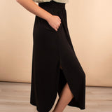 Marlowe Side Slit Maxi Skirt with Pockets in Black