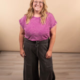 Melanie Washed Wide Leg Pants - Charcoal