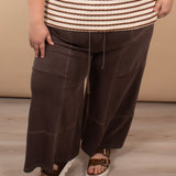 Melanie Washed Wide Leg Pants - Chocolate