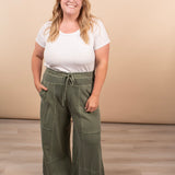 Melanie Washed Wide Leg Pants - Green