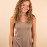 Mocha Solid Knit Sleeveless Tank Top