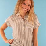 Nova Short Sleeve Striped Button Up Top