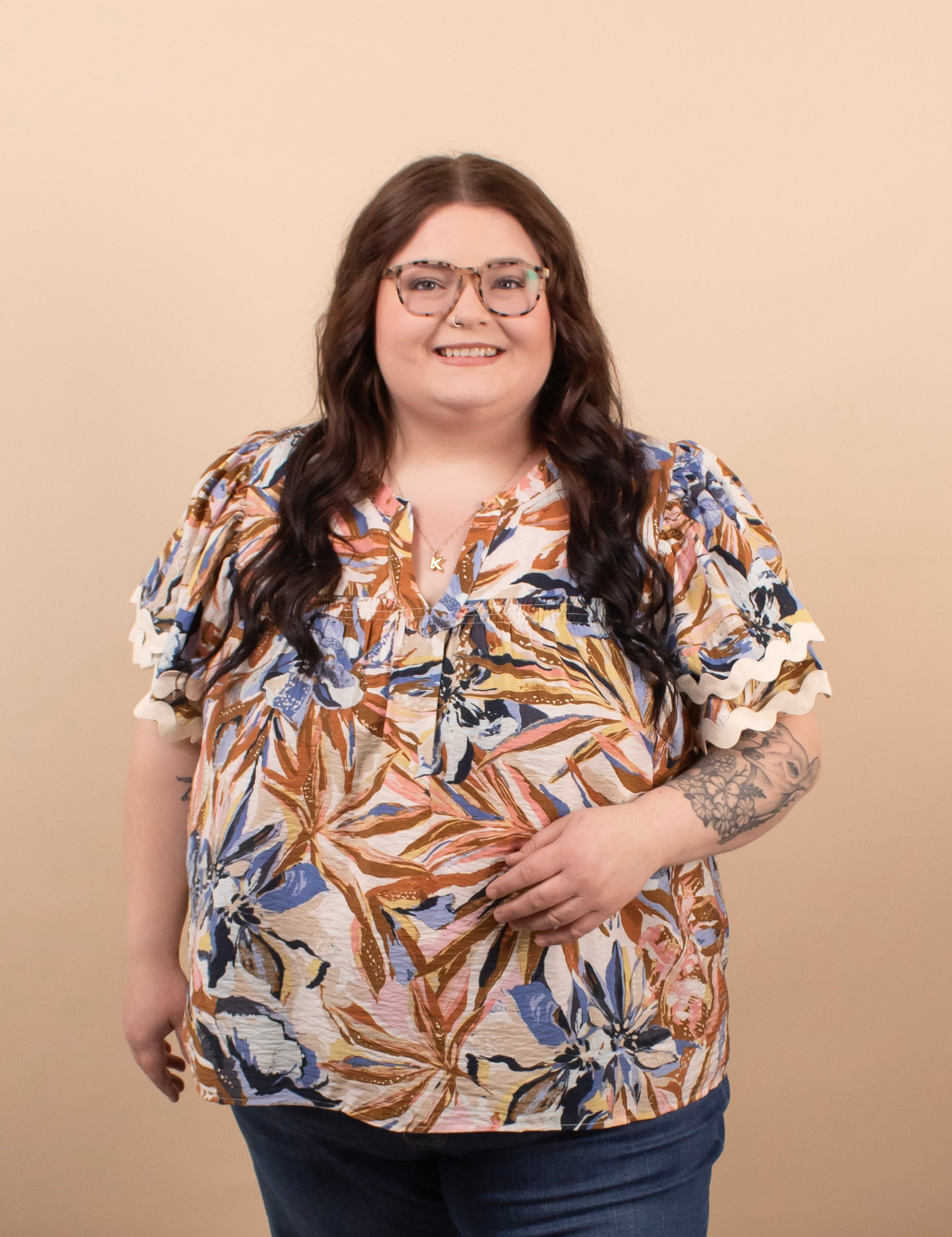 Painted Petals floral blouse women's boutique top sizes S-3XL