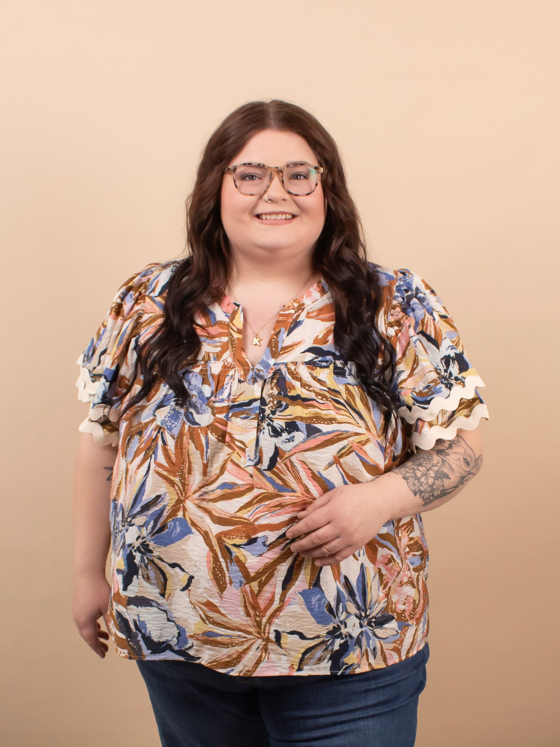 Painted Petals floral blouse women's boutique top sizes S-3XL