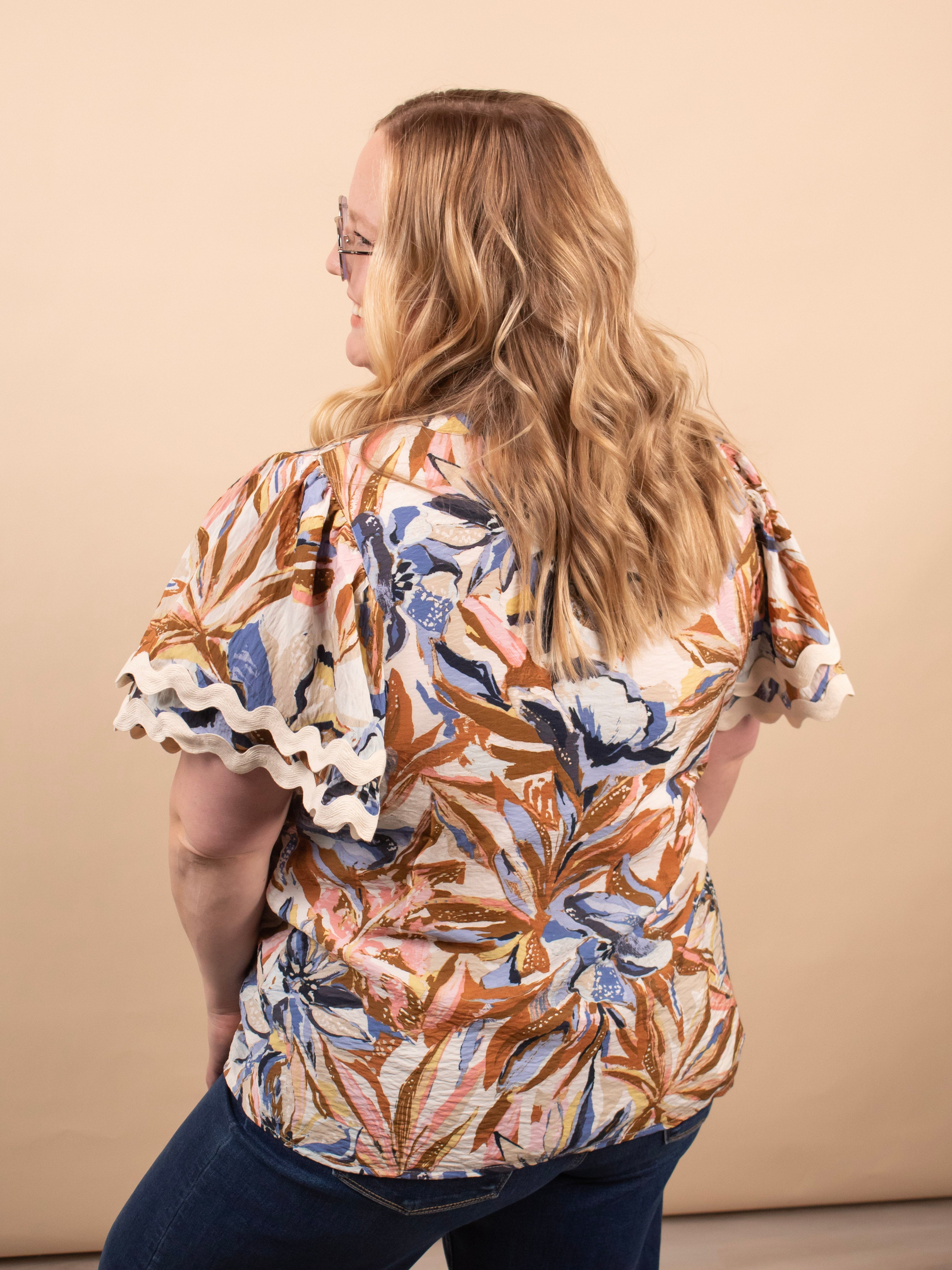 Painted Petals floral blouse women's boutique top sizes S-3XL