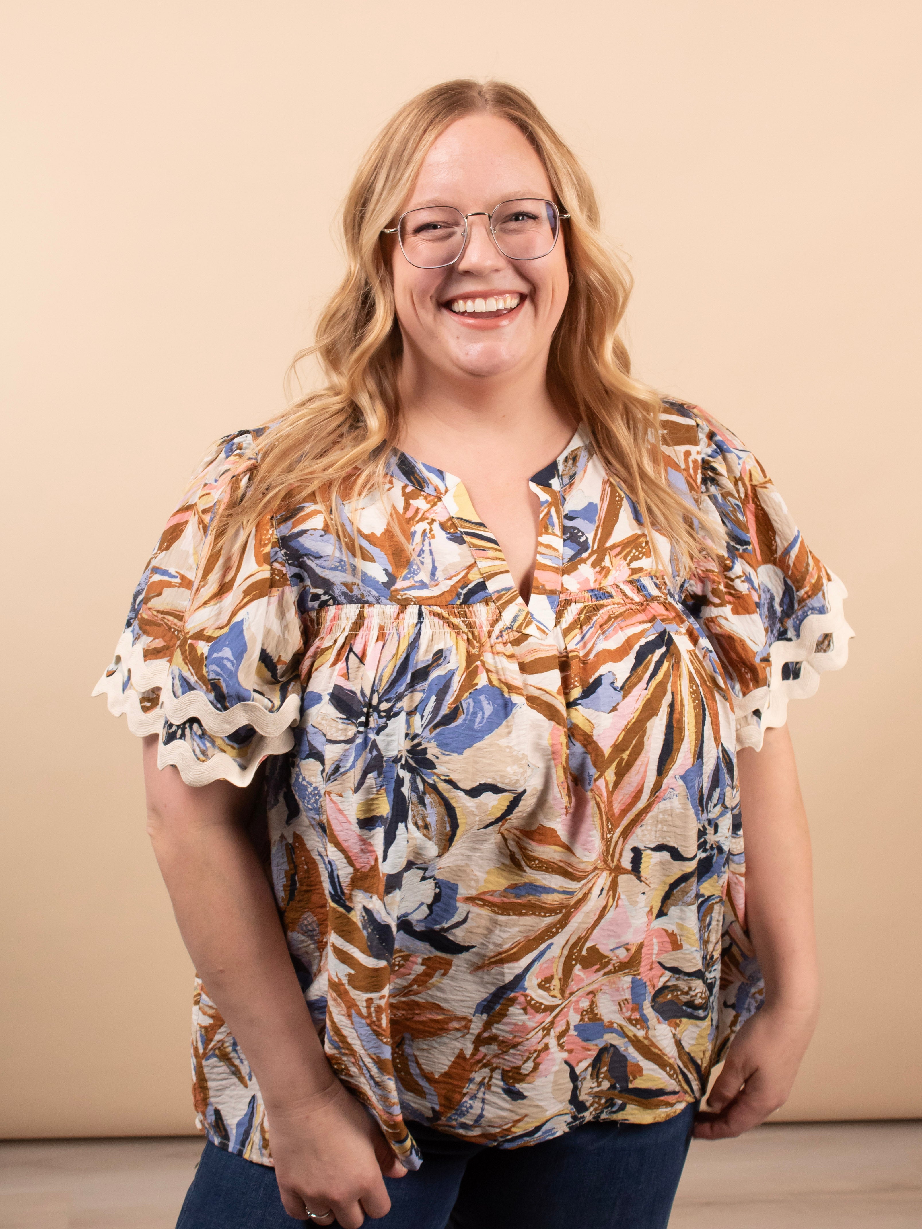 Painted Petals floral blouse women's boutique top sizes S-3XL