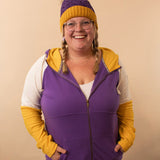 Purple & Gold Cable Knit Pom Beanie