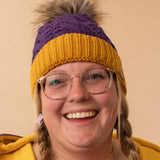 Purple & Gold Cable Knit Pom Beanie