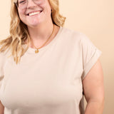 Reese Folded Short Sleeve Tee in Beige