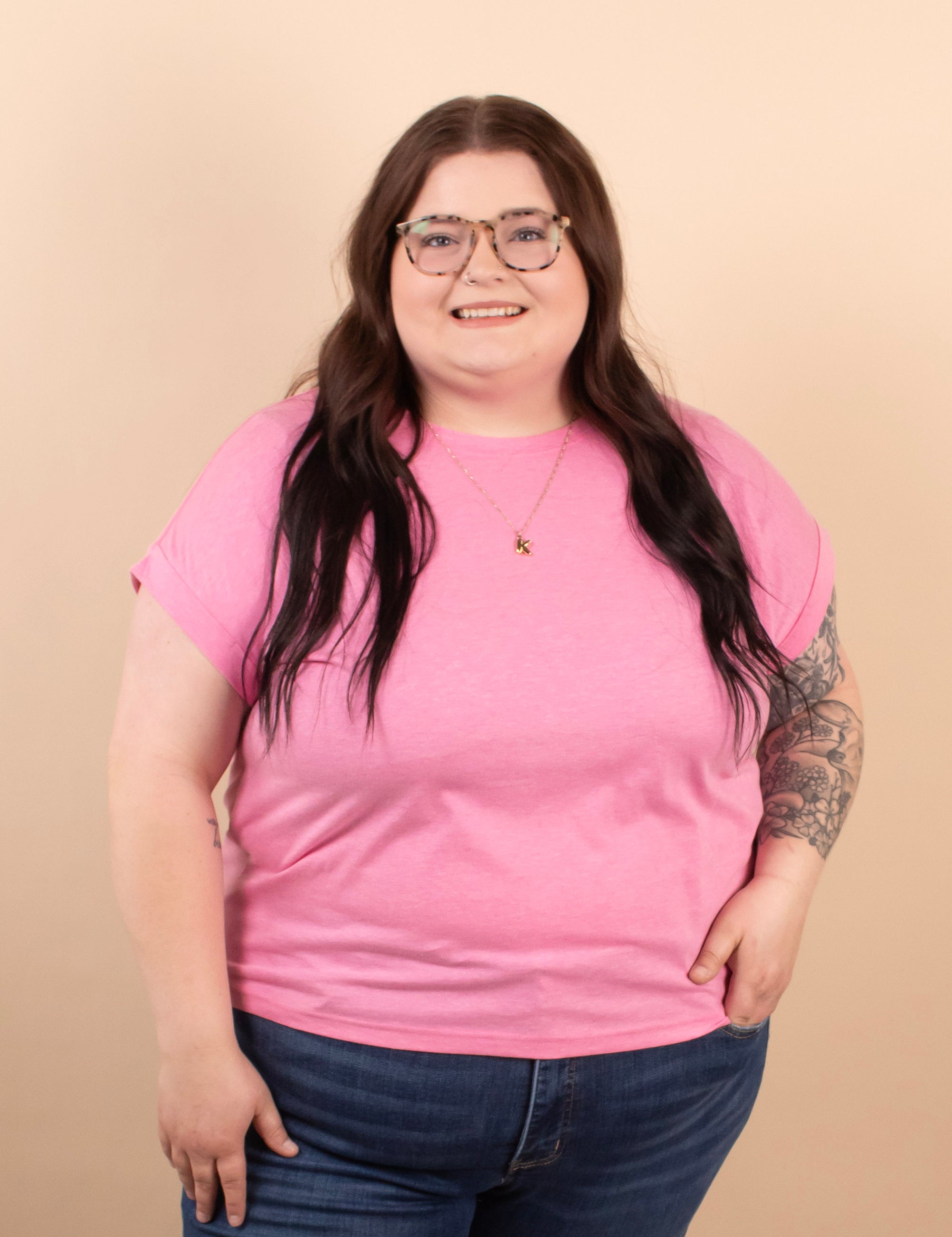 Reese Folded Short Sleeve Tee in Heather Pink - K & Company