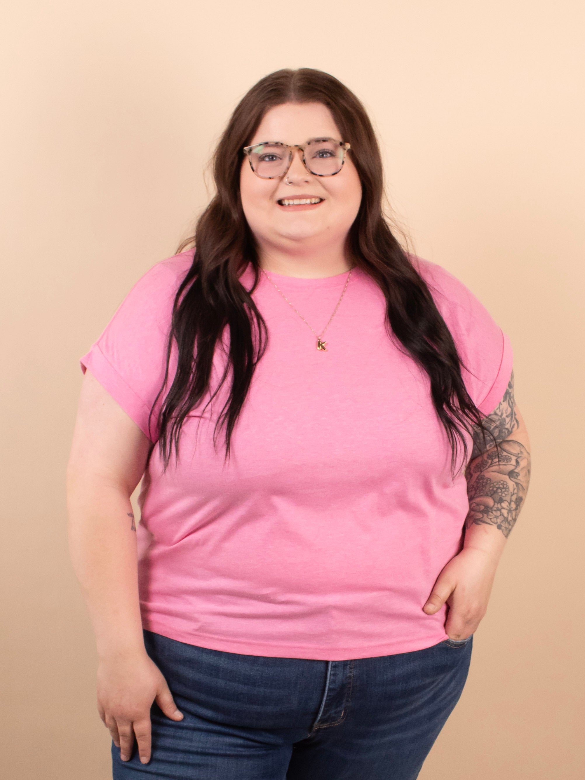 Reese Folded Short Sleeve Tee in Heather Pink - K & Company