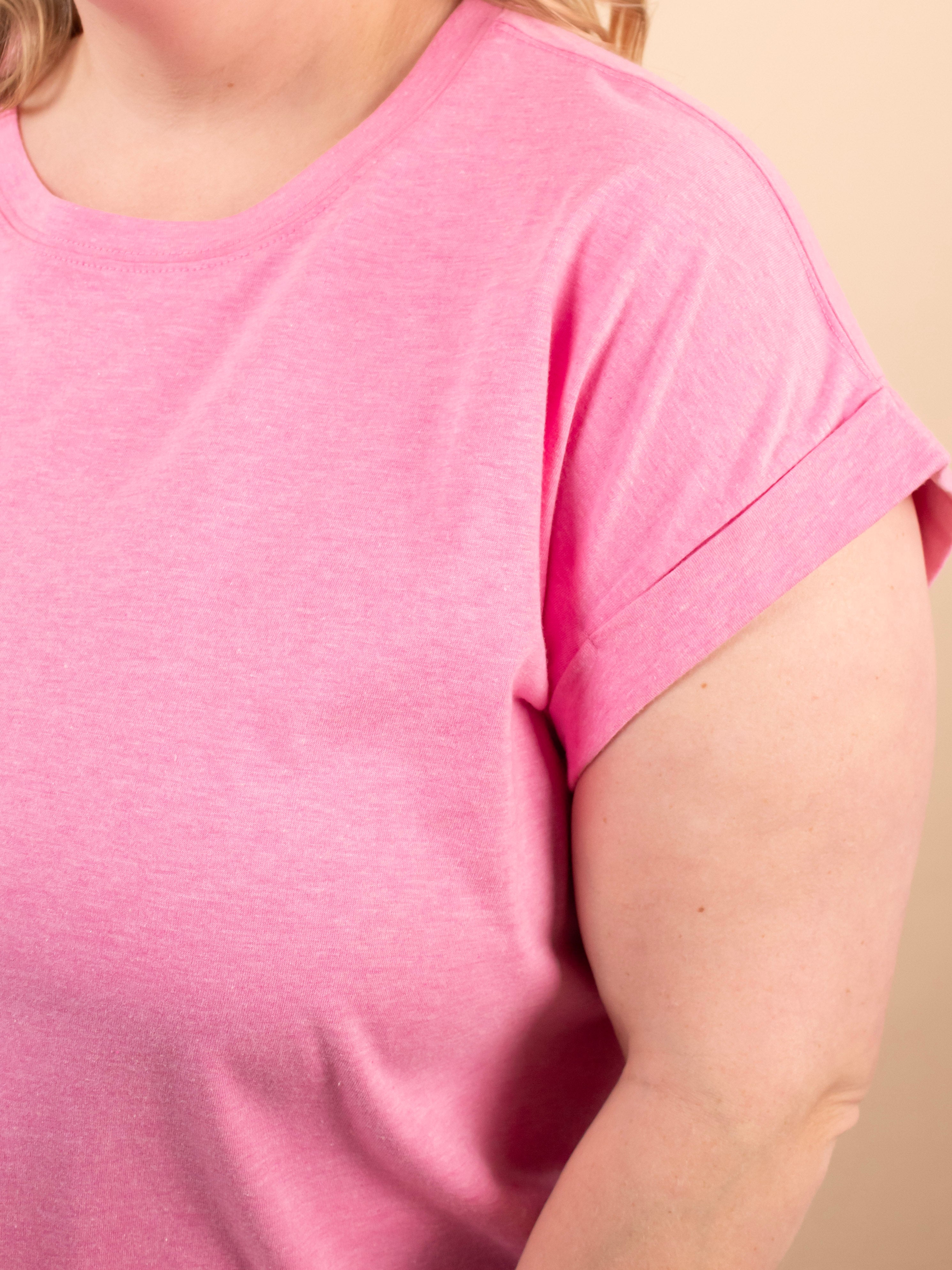 Reese Folded Short Sleeve Tee in Heather Pink - K & Company