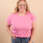 Reese Folded Short Sleeve Tee in Heather Pink - K & Company
